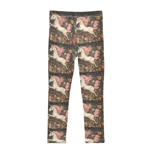 Unicorn Jumping Flowers Herb Girls Leggings Kids Yoga Pants Dance Active Tights 4T2