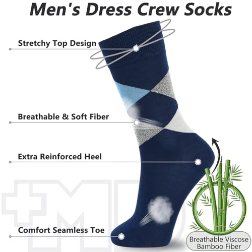 +MD Soft Dress Socks for Men Size 10-13, 3 Pairs Classic Business Crew Calf Socks for Men, Lightweight Breathable Comfort2