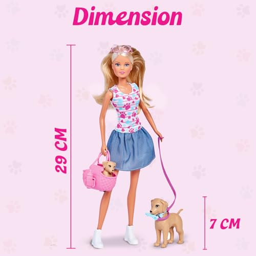 Image of Steffi Love Puppy Walk| Engaging Pretend Play Set with Steffi, One Mommy Dog & One Puppy| Complete Doll Set with 13+ Accessories| Ideal Gift for Birthdays, Christmas for Girls of Age 3+