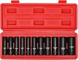CASOMAN 11 Pieces 1/2-Inch Drive Deep Impact Socket Set, SAE, 6-Point, 3/8-Inch to 1-Inch