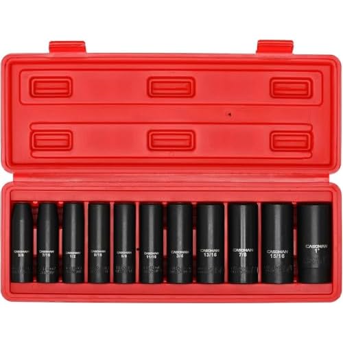 CASOMAN 11 Pieces 1/2-Inch Drive Deep Impact Socket Set, SAE, 6-Point, 3/8-Inch to 1-Inch DEEP(CR-V)