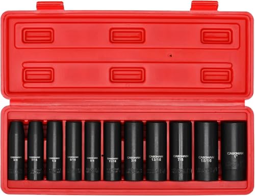 CASOMAN 11 Pieces 1/2-Inch Drive Deep Impact Socket Set, SAE, 6-Point, 3/8-Inch to 1-Inch - image 1