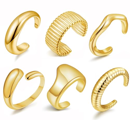 BOMAIL 6Pcs Chunky Gold Cuff Bracelet for Women Vintage Acrylic Open Wide Statement Bangle Bracelets Twisted Hammered Cuff Bracelets for Women