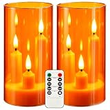 Da by 2 Velas LED 3 Núcleos, Carcasa Acrílico Transparente Naranja, Sin Llama con Mando a Distancia, Efecto Llama Realista para Decoración Hogar, Halloween, Navidad, Bodas