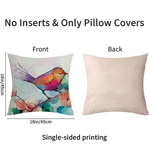 Coshaysoo Bird Decorative Throw Pillow Covers 18X18 Inches Set Of 4 For Spring Summer Fall Winter Decor, Outdoor Farmhouse Rustic Colorful Oil Painting Pillowcases For Sofa Couch Porch Patio #TOP1