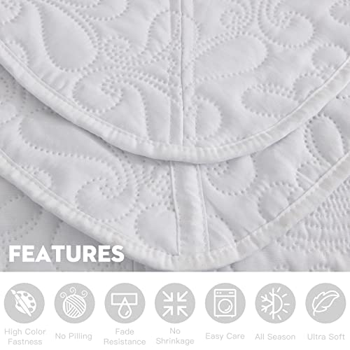 Image of Oversized King Bedspread, Embossed Paisley Quilt Set King /Cal King, Lightweight Reversible Coverlet, Scalloped Edge - Clean Fresh Look, 5 Piece, Pure White