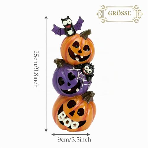 Valery Madelyn Halloween Deko, 25cm Neuheit Harz Kürbis Figur mit LED Licht – Bild 5