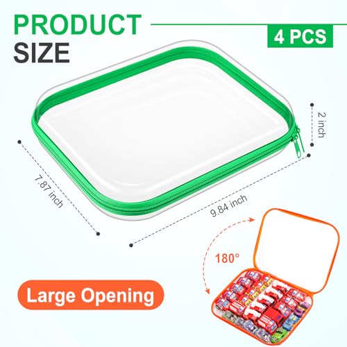 Image of Hoolerry 4 Pcs Hard Clear Zipper Case Makeup Bags Plastic Zipper Pouch Transparent Storage Box Containers for Cosmetics, Snacks, Building Blocks, Puzzles(Clear,9.8 x 7.9 x 2 in,Fluorescent)