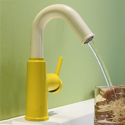 Grifo de baño de alta gama bicolor blanco y amarillo con caño orientable 7
