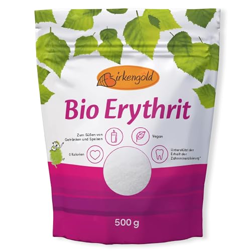 Birkengold eritritol bio, 500 g | procedente de la agricultura ecológica | sustituto del azúcar sin calorías | el eritritol sabe a azúcar | vegano | no daña los dientes | índice glucémico 0