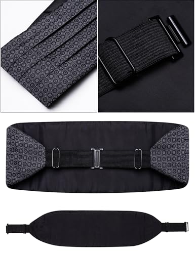 Image of Paisley Floral Tuxedo Cummerbund Bow Tie Pocket Square Set for Men | 3-piece set:cummerbund,bow tie&pocket square.Adjustable back for comfort.Silk blend,wedding,proms,black tie&formal events.