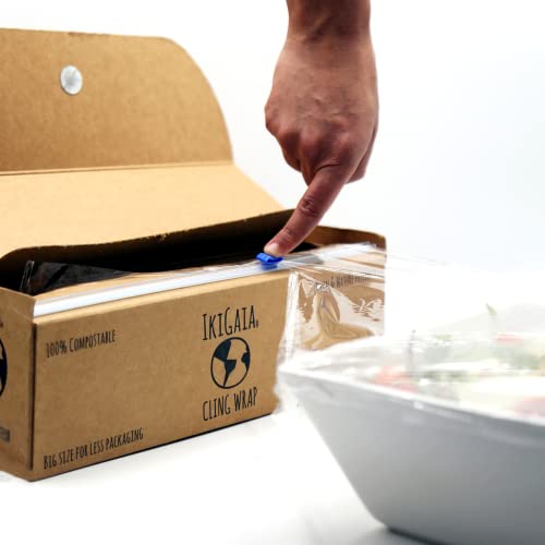 100% Compostable Plastic Wrap Dispenser With Cutter - 646 Sq.Ft Eco-Friendly Saran Wrap Roll - Cling Wrap With Slide Cutter - Guilt-Free Plastic Wrap for Food - Ocean Friendly Food Wrapping Plastic