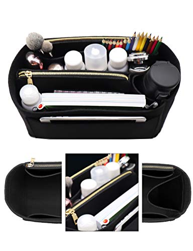 Image of Felt Purse Bag Organizer Insert with zipper Bag Tote Shaper Fit Speedy Neverfull 8023 Black L2