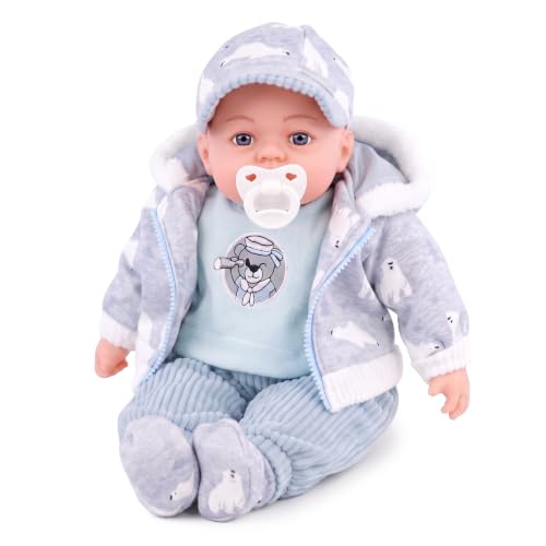 BiBi Doll 18 Baby Boy Doll with Dummy & Sounds - Lifelike Soft Body Polar Bear Themed Outfit Realistic Toy for Girls & Boys Aged 18 Months+