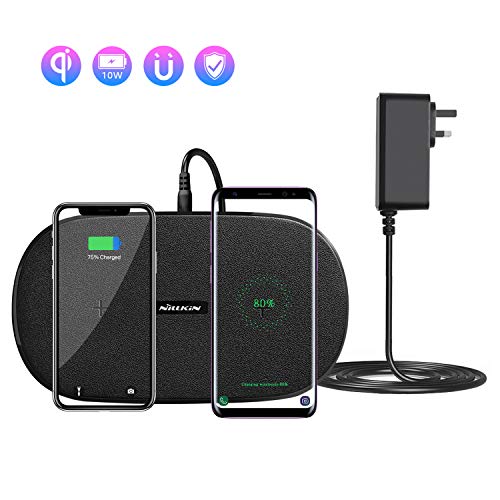 Nillkin Dual Wireless Charging Pad, Double Phone Wireless Charger, 10W Qi Fast Charging for iPhone 13 Pro max/13 pro/13 mini/12 pro/12/11, Galaxy S21 Ultra/S20+/10/S9/Note 20/10/9, Includes AC Adapter