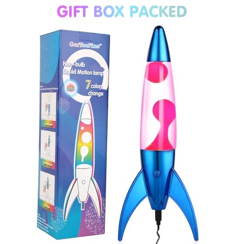 YiPinYin GorYeeFine Rocket Shaped LED Liquid Motion Lamp with 7 Colors Change, Non-Buble Safe DC Powered Magma Light,Relaxing Night Lights for Kids & Adults(Clear/White)