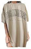 LeaLacTops Teenager Mädchen Sommer Oversize Shirt Damen Vintage T Shirt Teenager Mädchen Los Angeles T Shirt Sport T Shirt Damen Locker Baseball Shirt Damen LDE18-426-Khaki-L