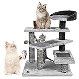 😼 Mehrschichtiges Strukturdesign, bequem für das Kratzen, Klettern, Schlafen und Üben der Katze; Ein Trittbrett ermöglicht es Katzen jeden Alters, eine der drei Aussichtsplattformen leicht zu erreichen. Die oberste Plattform kann Katzen wie eine Königin beobachten lassen. Es kann auch Katzen Blick außerhalb des Fensters beobachten lassen.