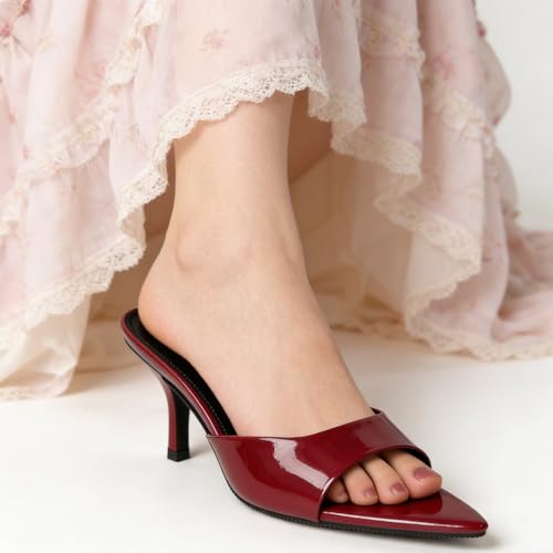 Image of Women's Patent Leather Pointed Toe Open Toe High Heel Sandals Comfortable Slingback Slip-On Mule Sandals Fashionable Formal Party Dresses Pumps