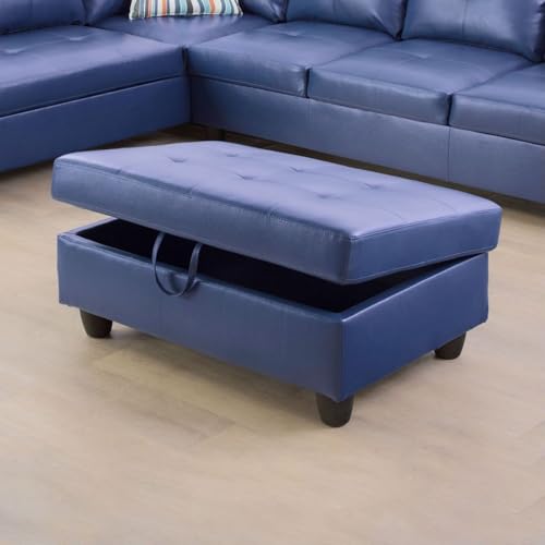 Image of L-Shaped 3-Piece Semi PU Synthetic Leather Sofa with Storage Ottoman Set, Sectional Couch Sofa Set for Living Room, Office, Small Space, Blue