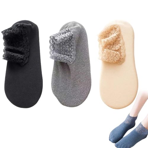 Women Fashion Lace Warmer Socks, Solid Color Soft Warmer Socks with Lace Trim for Girls (3PCS-A)
