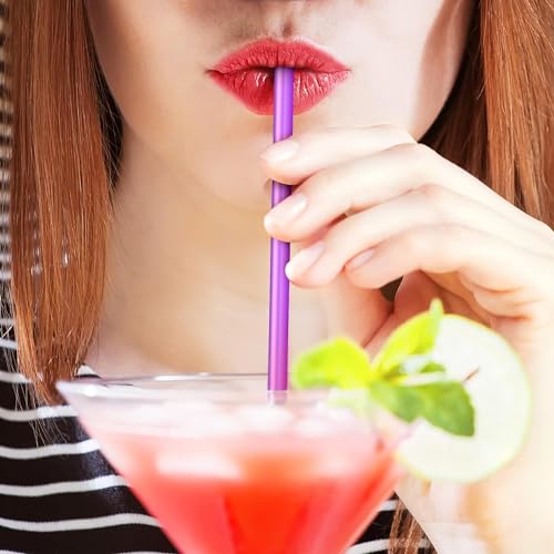 Image of Healeved 200PCS Purple Straws, 10.2 Inch Extra Long Disposable Plastic Drinking Straws for Birthday Wedding Hawaiian Swimming Pool Party Cocktails, Juice, Water, Iced Tea, Beverages