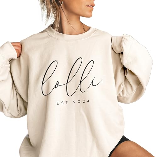 Personalized Lolli Sweatshirt, Custom Gifts For Women, Lolli Est Year Sweater, Mother's Day Shirt, Pregnancy Announcement Gift, Long Sleeve Unisex Crewneck Sweatshirt Sand