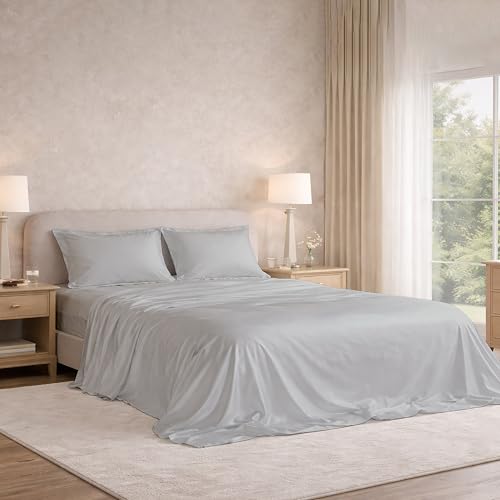 Filbert® Satin Bedsheet with 1 Pillow Cover | 60x90 in |300 TC | Midnight Luxe Satin Dreams Collection for Single Bed | UltraSatin Premium Bedding Set | Silver Grey