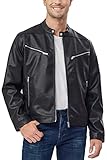 Fahsyee Faux Leather Jacket Men - Black Bomber Jackets Motorcycle Stand Collar Lightweight Zip-Up Slim Fit Biker Coat S