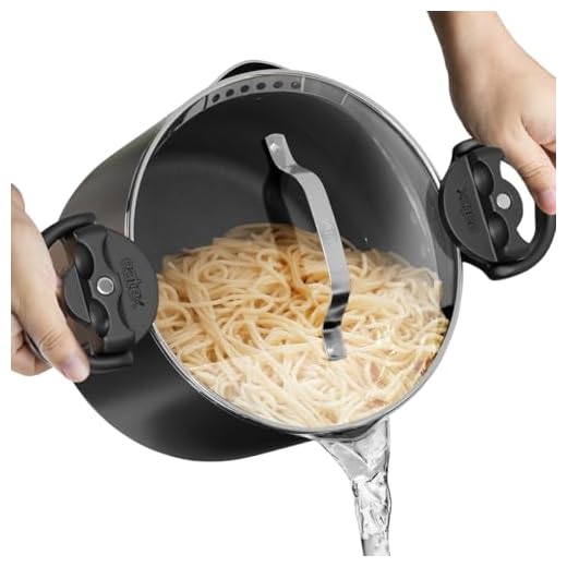 EATEX Pastapan met zeefdeksel - 5 kwart multifunctionele voorraadpot, sudderen spaghettipot met pastazeefdeksel - Twist & Lock handgrepen, anti-aanbak keramische roestvrijstalen pot, gehard glas
