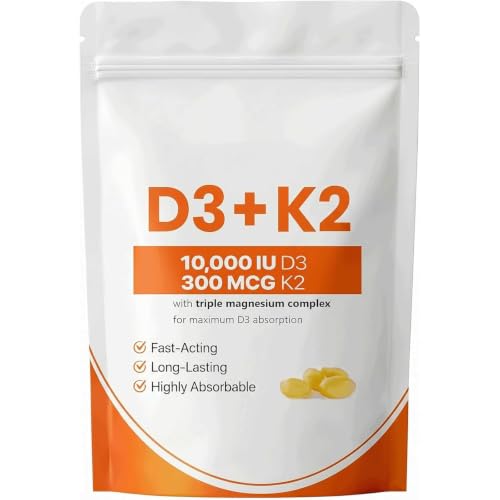 True Nutra D3 K2 True Nutra Vitamin D3 K2 10 000 IU Magnesium Supplement 2 in 1 Vitamins Supplement D & K Non-GMO 300 Softgels (1pcs)
