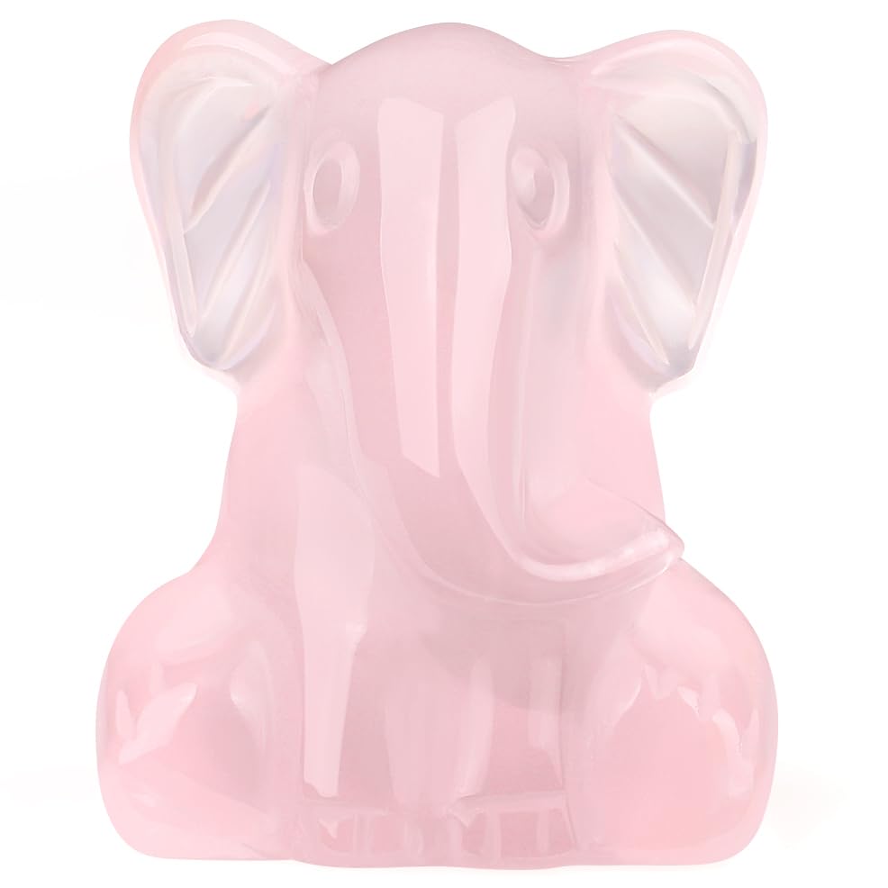 YATOJUZI 2" Elephant Decor Statue Rose Quartz Crystals Pink Office Desk Room Home Decor Hand Carved Crystal Decor Figurines Animal Figurine Elephant