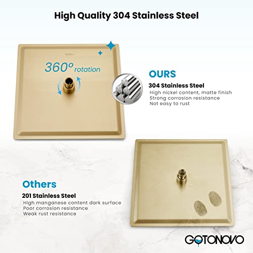 Gotonovo Rainfall Shower System Brushed Gold With High Pressure 10 Inch Square Shower Head And Handle Set Bathroom Wall Mounted Luxury Rain Mixer Shower Complete Combo Set #TOP4