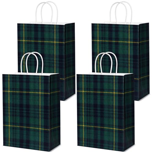 Sacs en papier rétro Sabary à carreaux verts pour fête prénatale et anniversaire