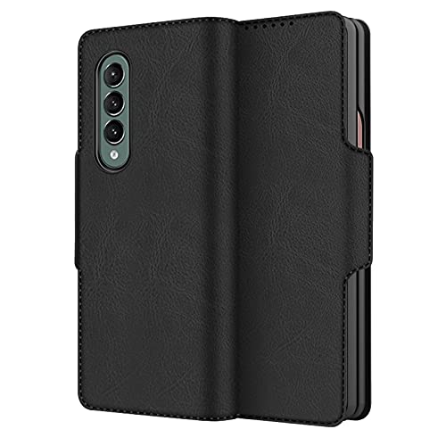 Miimall Compatible with Samsung Galaxy Fold 3 Fold 5G 2021 Leather with Kickstand Shockproof Flip Wallet Case Cover for Samsung Galaxy Fold 3 Samsung Galaxy Fold 5G 2021(Black)