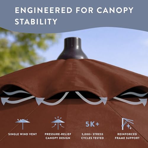 Image of California Umbrella 8-Year Protection 9 Ft Outdoor Patio Umbrella, Solstice Fade-Resistant Fabric, Auto-Tilt, Heavy Duty Aluminum Frame, 8 Reinforced Ribs for Pool or Deck, Bronze Pole