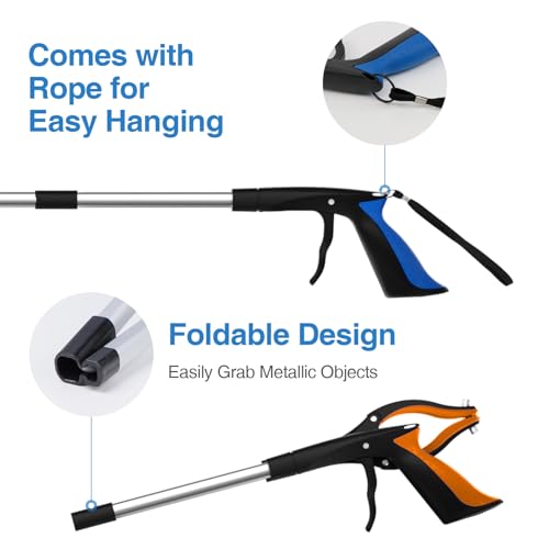 Grabber Reacher Tool 2-Pack, 32" Foldable Reacher Grabber Pickup Tool with 90° Rotating Jaw & Magnet, Trash Picker Upper Grabber, Lightweight Grabbers for Seniors Heavy Duty — view 4