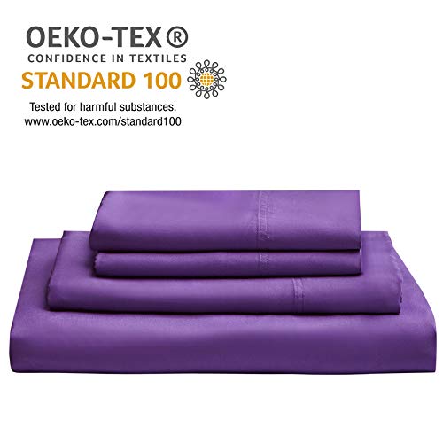 Image of Bedsure California King Sheet Sets, Cooling Sheets, Rayon Derived from Bamboo, Breathable & Soft, Deep Pocket Up to 16 Inches, Hotel Luxury Silky Bedding for Hot Sleepers, Purple