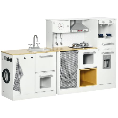 HOMCOM Cocina de Juguete de Madera con Luz y Sonidos 78,5x29x81 cm Blanco