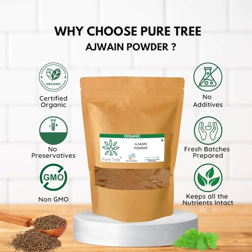 Image of Pure Tree Certified Organic Ajwain Powder | Carom Seed Powder | Ajavain | Omam Powder Gluten-Free | Vamu Seeds | Ajowan | Ayamodakam Seeds Rich In Antioxidants, 200 gram