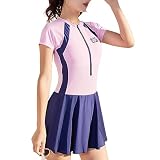 [Vincent house] 水着 レディース スイムウェア 胸パッド付き スク水 フィットネス水着 競泳 半袖 可愛い 大きいサイズ 体型カバー スクール水着 ストレッチ 温泉 海水浴 水泳 旅行 タンキニ