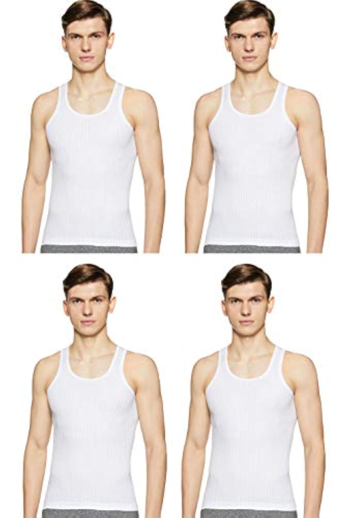 Cotton White Sleeveless Men Vest - Pack of 4