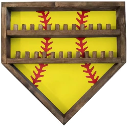 Baseball Ring Display Case Wooden Championship Ring Holder 14 x 14 x 1 Inches Brown with Red Stitching 3-Tier Design for 24 Rings Ideal for Baseball Softball Basketball Custom Engraving Option