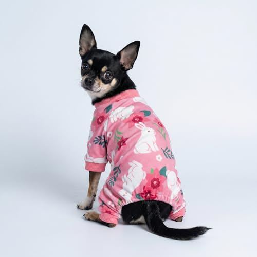 Image of Fitwarm Floral Bunny Dog Pajamas, Cute Easter Outfit for Small Dogs Girl, Festive Pet Clothes, Pink, Red, White, Large