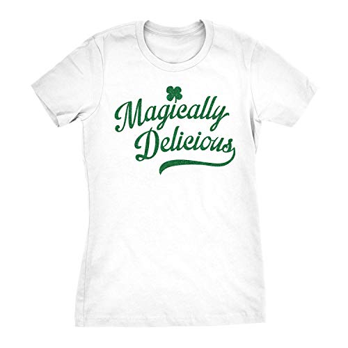 Womens Magically Delicious T Shirt Funny Shamrock Irish Tee Funny T Shirts Saint Patrick's Day Tops for Women Women's Novelty Tees White - XXL