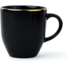Qimacplus Ceramic Coffee Mugs gold series, 300ml, Black Gold lining | Medium milk Mug | Glossy Finish | Stoneware Coffee and milk Cup Set | Ceramic tea Cup, Black Gold Plated Mug Set Of 1
