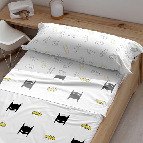 BELUM | Juego de sábanas con Almohada y Bajera Estampadas 100% algodón Modelo Batmask para Cama de 90 cm| Juego de sábanas Ligeras, Suaves y Confortables | Juego de sábanas Batman Licencia Oficial