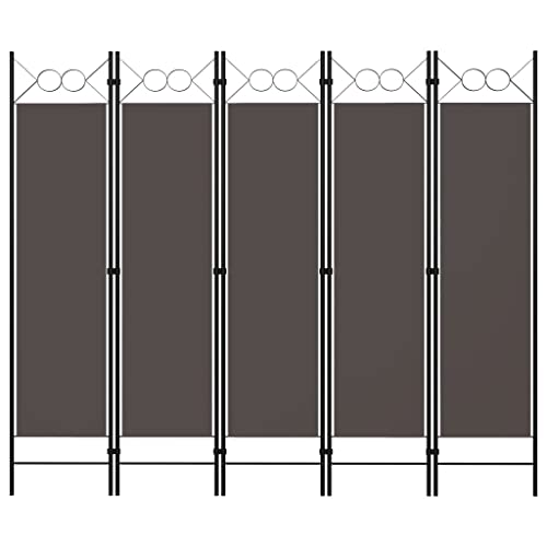vidaXL 5-Panel Room Divider Folding Panel Screen Movable Partition Privacy Separator Wall Furniture Indoor Bedroom Office Anthracite 200x180 cm