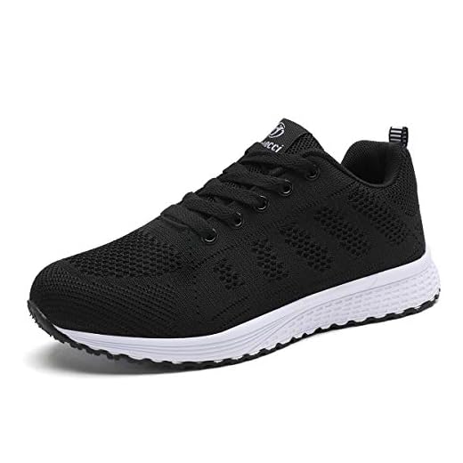 Lanchengjieneng Mujer Entrenador Zapatos Gimnasio Deportes atléticos Zapatillas de Deporte Malla Informal Zapatos para Caminar Encaje Plano Negro EU 39