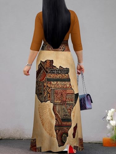 Image of PinkPatty Plus Size Maxi Dresses for Women Casual Flowy Long Dress 3 /4 Sleeve V Neck Wrap Dress with Belt